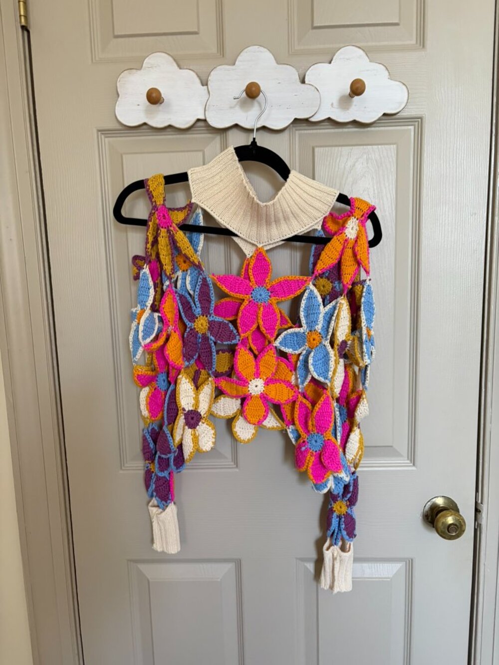 Hand knit, one of a kind, 70s top, boho